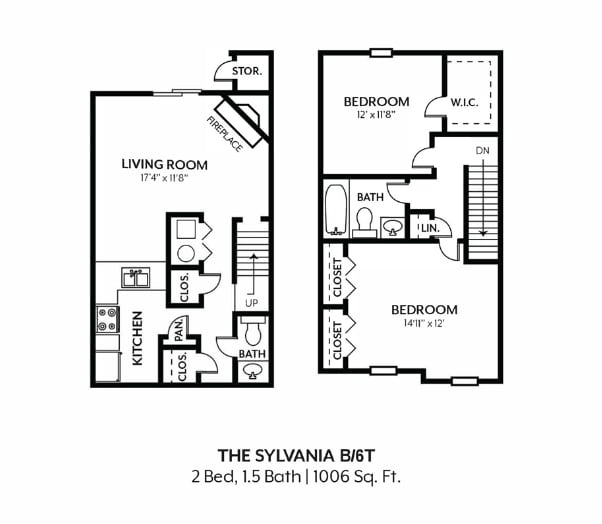 2 Bed 1.5 Bath - Sylvania Classic floor plan